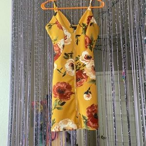 yellow floral bodycon dress